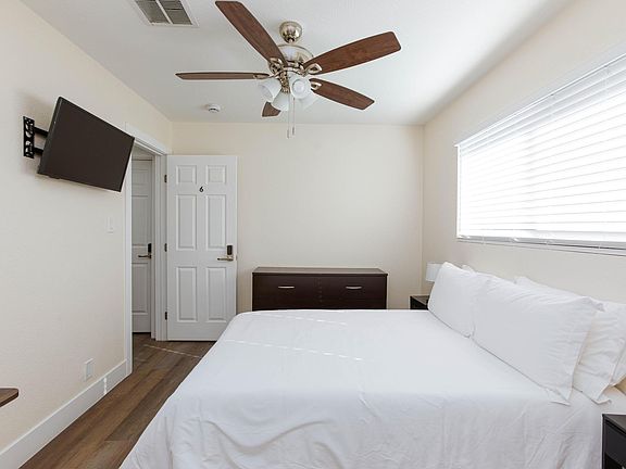 New TV and a comfortable bed. A dresser and closet, plus storage under the bed gives you plenty of space for your things.