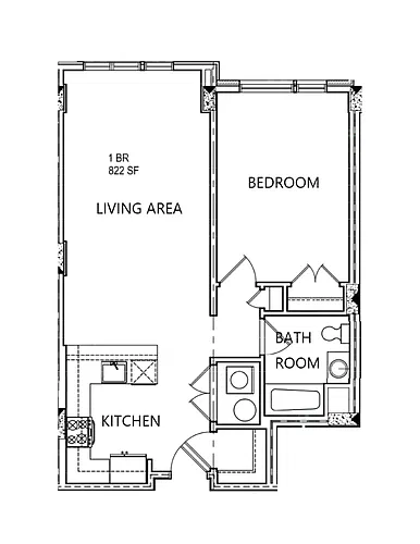 Floor plan RRM-A5 (1BR/1BA)