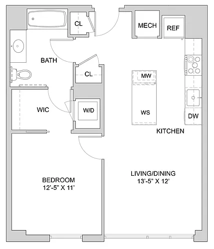 Floor plan 1 Bed_1 Bath-A1_1BR_B.1_ANSI A
