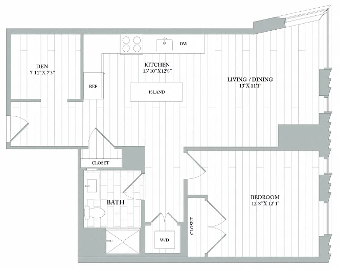 Floor plan AD2A | 1 Bed | 1 Bath | Den
