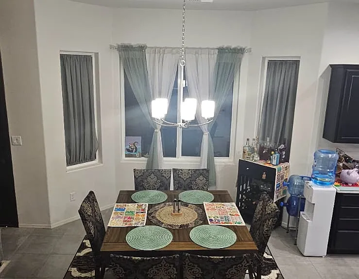Shared 6-seater dining area.