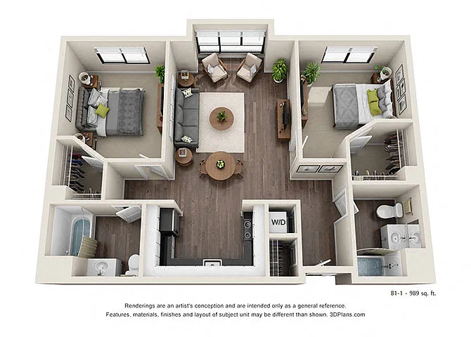 Floor plan TWO BEDROOM | TWO BATH B1.2