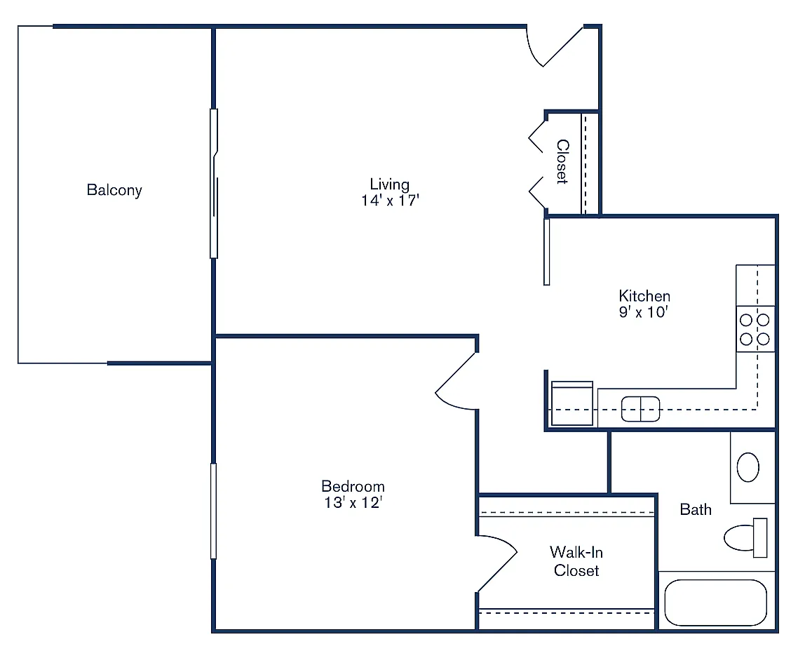 Floor plan 1 Bedroom, 1 Bath - Standard