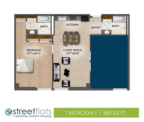 Floor plan 1 Bedroom E