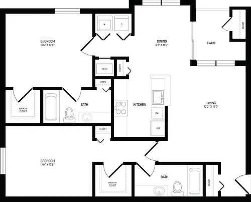 Floor plan 2 Bed/2 Bath-B2A