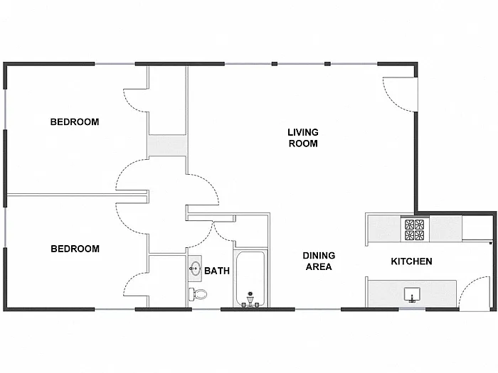 Floor plan 2 Bed / 1 Bath: Type A