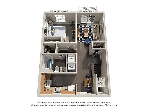 Floor plan Elite 1 Bedroom Lower Floor