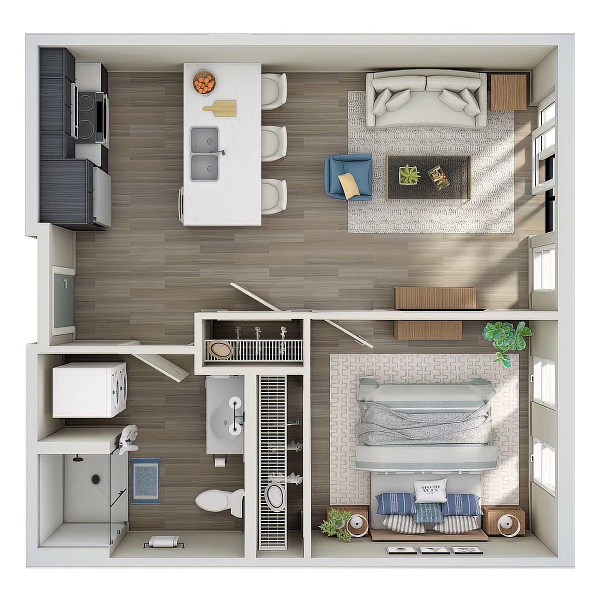 Floor plan Open 1 Bed, 1 Bath - C