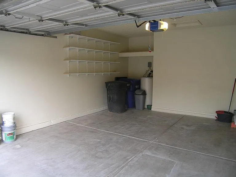 Garage with storage shelves