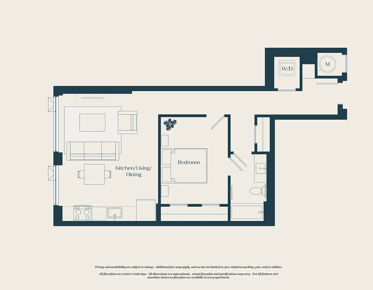Floor plan 1 Bed - 1 Bath | AJ6