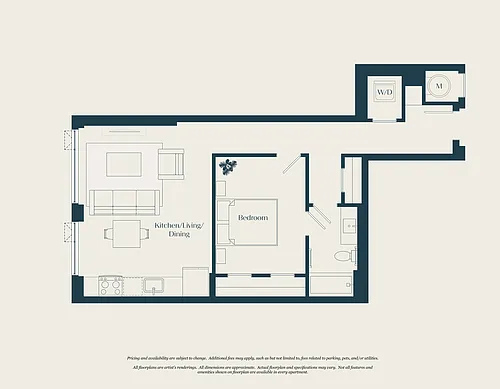 Floor plan 1 Bed - 1 Bath | AJ6