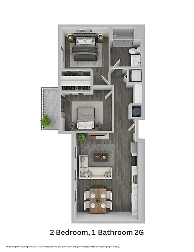 Floor plan Two Bedroom, One Bathroom 2G