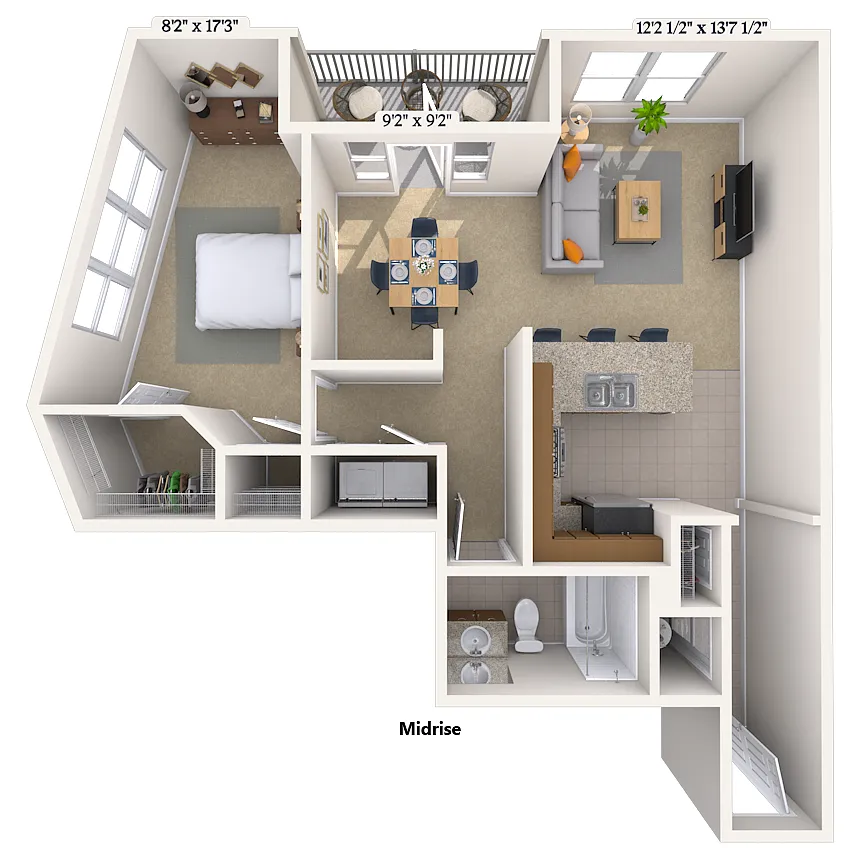 Floor plan Traditional 1x1 969 SF