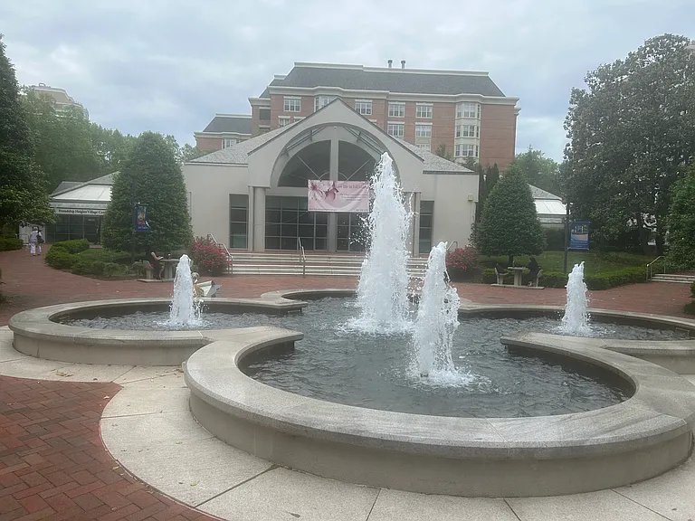 Front Park fountain and Library