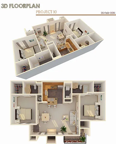 Floor plan 2 Bed 2 Bath w/ Fireplace