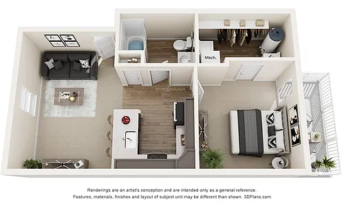 Floor plan 1 Bedroom Second Level - 680sf