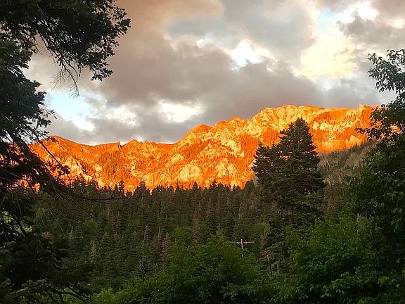 Alpenglow from east windows