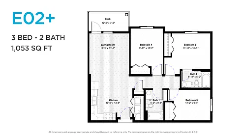 Floor plan Three Bedroom Two Bath