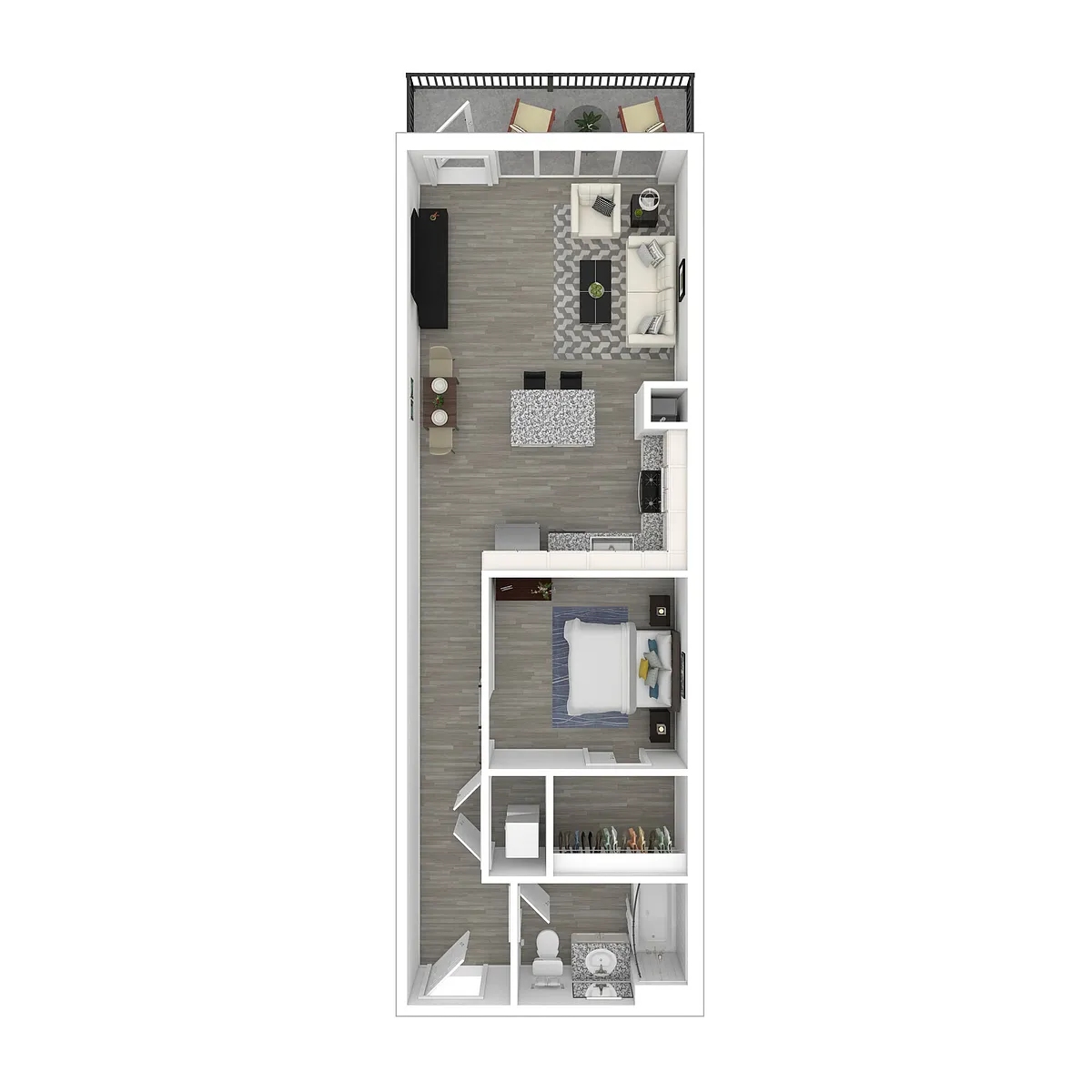 Floor plan 1 Bedroom 1 Bath w/Balcony