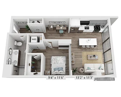 Floor plan One Bedroom A1U