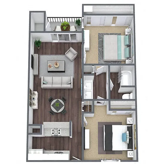 Floor plan B2: 2 Bed 1 Bath