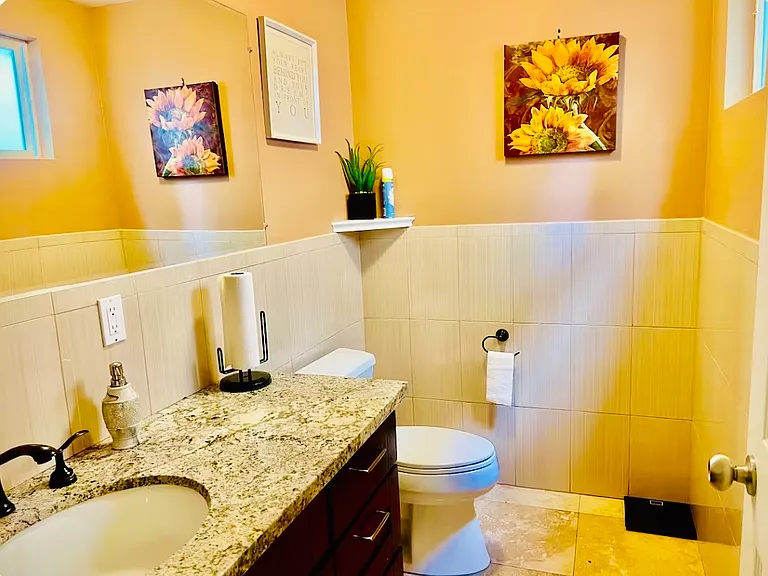 Half Bathroom on 1st floor has Toilet, Sink, Vanity