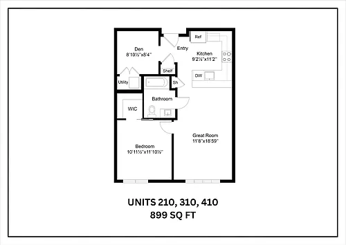 Floor plan 1 Bedroom with Den - 899 sft