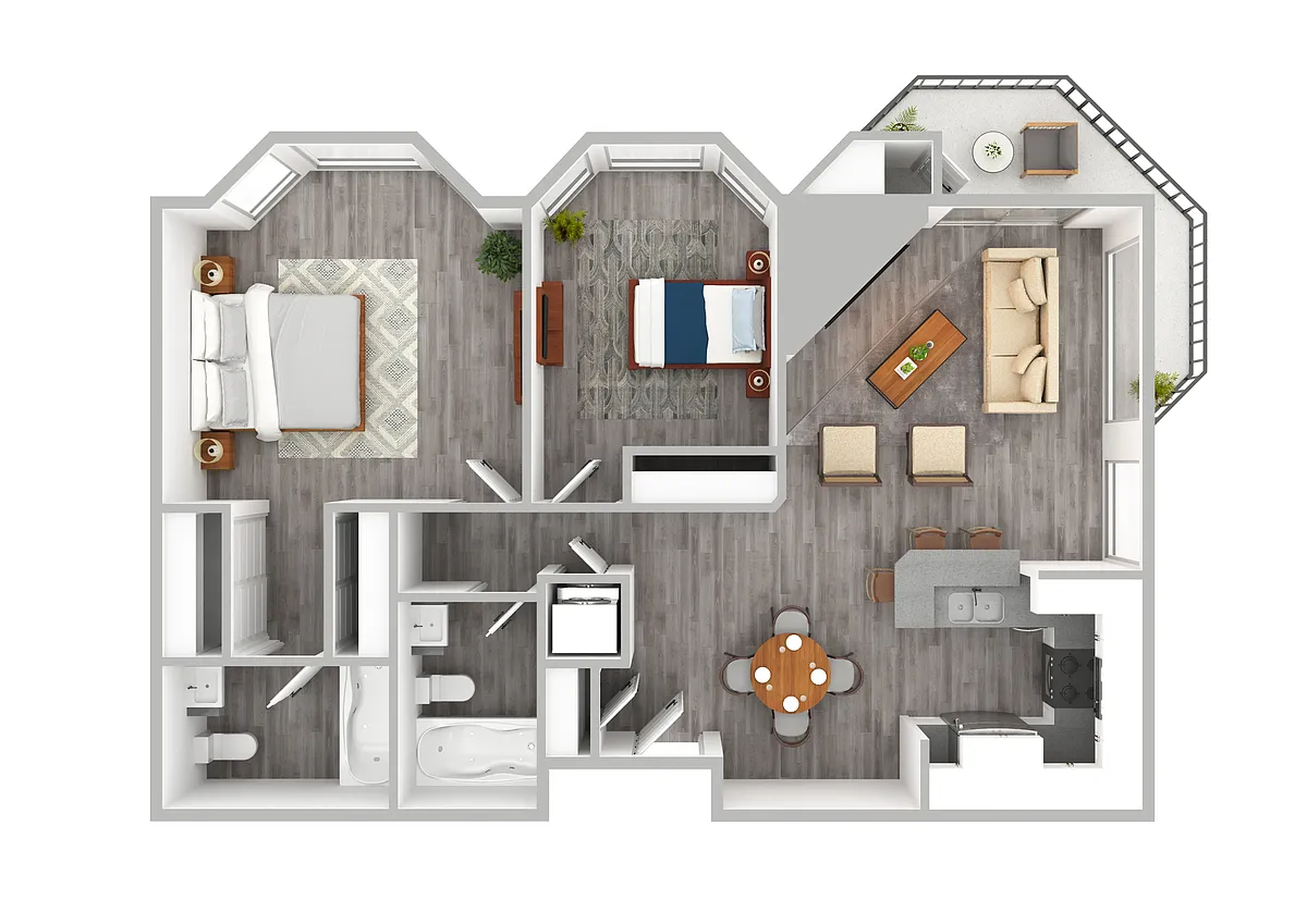 Floor plan Sago - Two Bedroom/Two Bath 977 Sq Ft