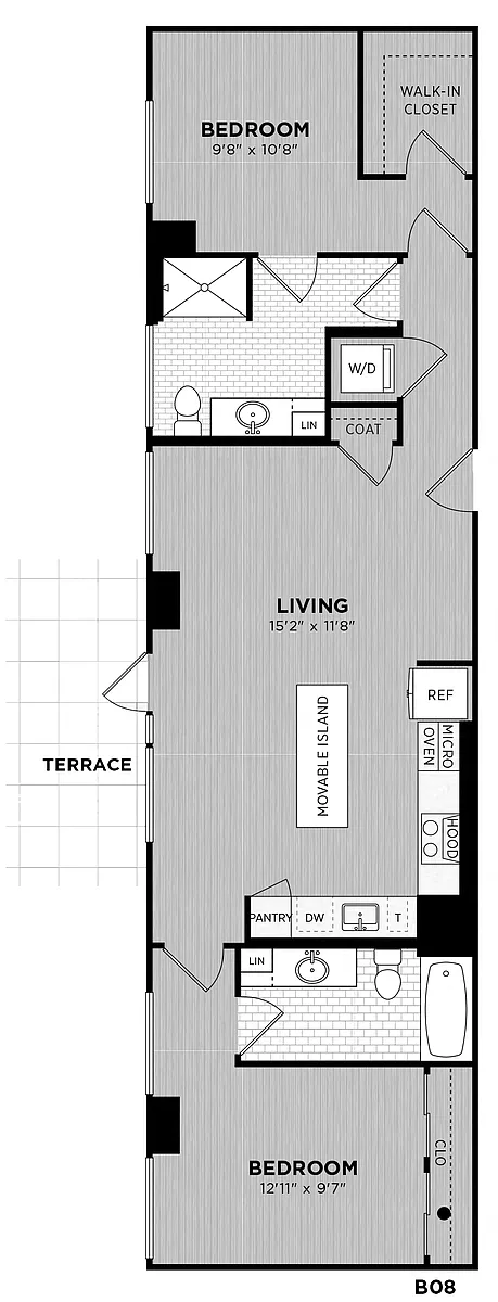 Floor plan 2 Bed - 2 Bath | Fieri B08