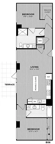 Floor plan 2 Bed - 2 Bath | Fieri B08