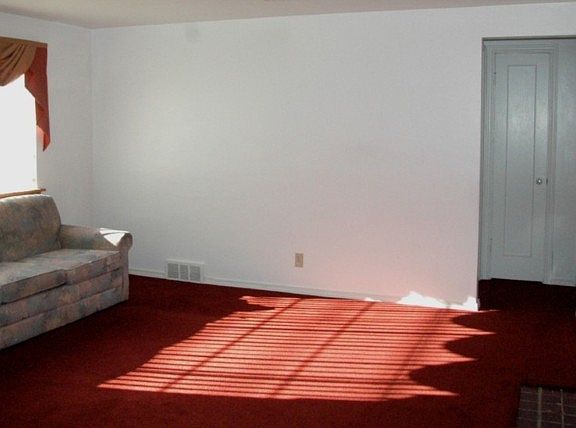 Large living room--newer carpet--streaks on carpet in this picture is just sunlight and not defects in the carpet.