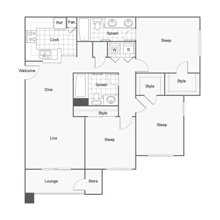 Floor plan 3 Bed 2 Bath A