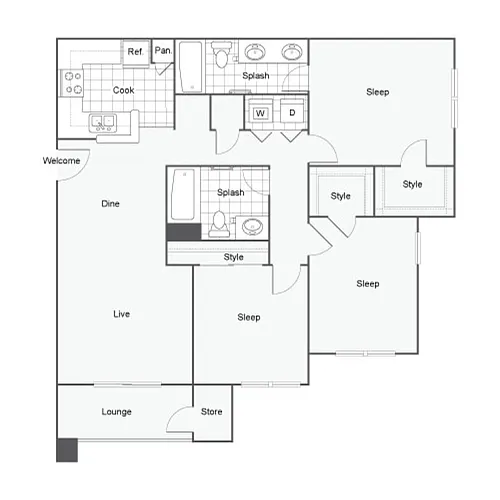 Floor plan 3 Bed 2 Bath A