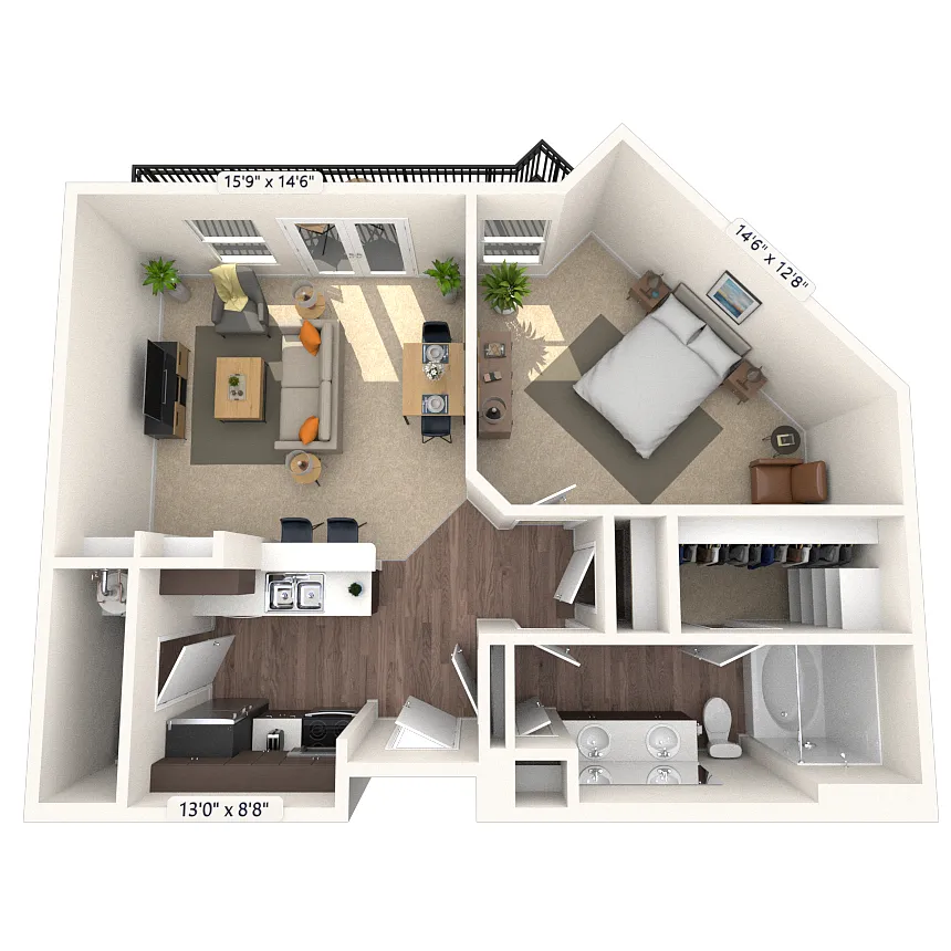 Floor plan Traditional 1x1 795-945 SF