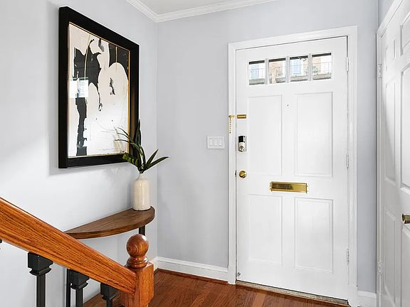 Entry door which uses code or key.