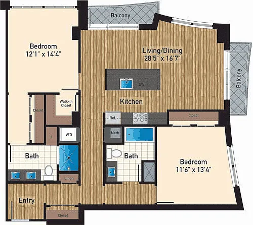 Floor plan Two Bedroom Two Bath H 1340