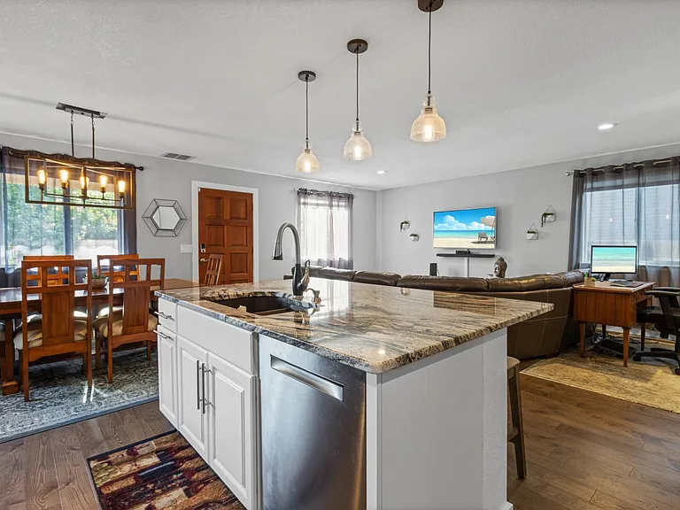 Kitchen, Dining + Living