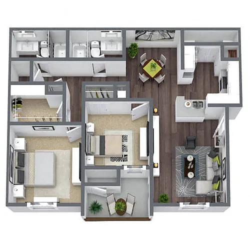 Floor plan B1: 2 Bed 2 Bath