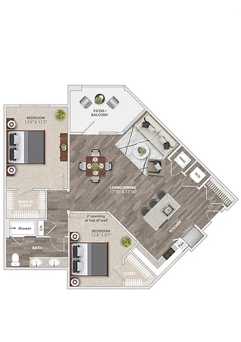 Floor plan B2 - Executive 1BR with Study