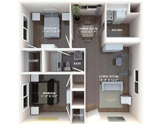 Floor plan Two Bed - One Bath