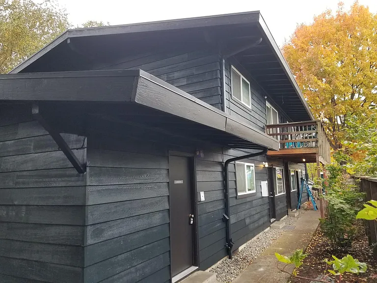 View of laundry room door/back of building