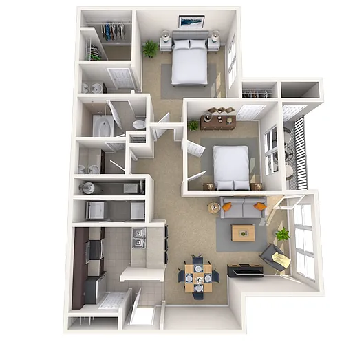 Floor plan Traditional 2x1 983-996 SF