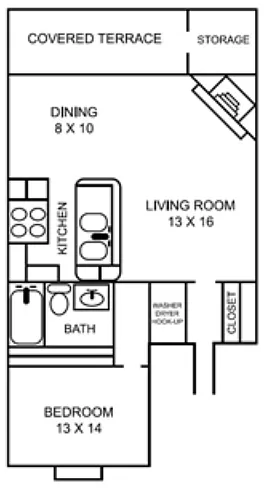 Floor plan 1 Bedroom, 1 Bath