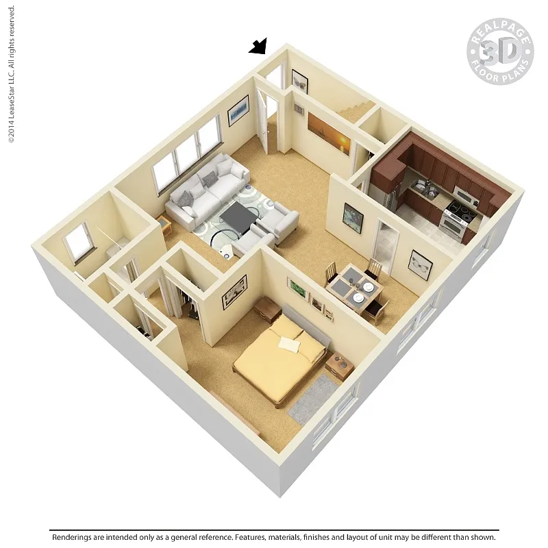 Floor plan 1 Bedroom w/Dining Room