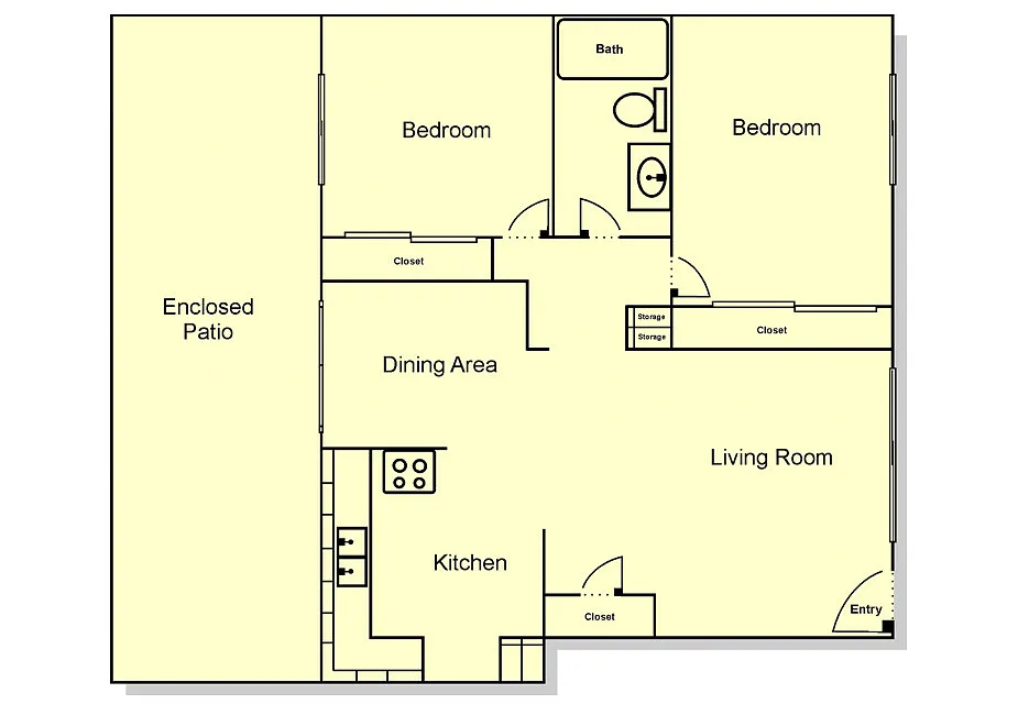 Floor plan 2 Bedroom, 1 Bath (A & B Units)