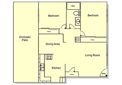 Floor plan 2 Bedroom, 1 Bath (A & B Units)