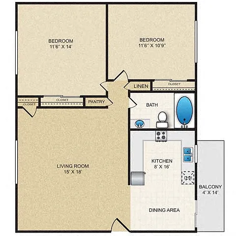 Floor plan 2BR/1BA Topaz