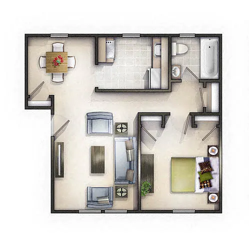 Floor plan 1 Bedroom / 1 Bath