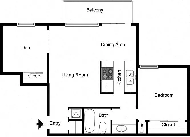 Floor plan 1 Bedroom 1 Bath Den