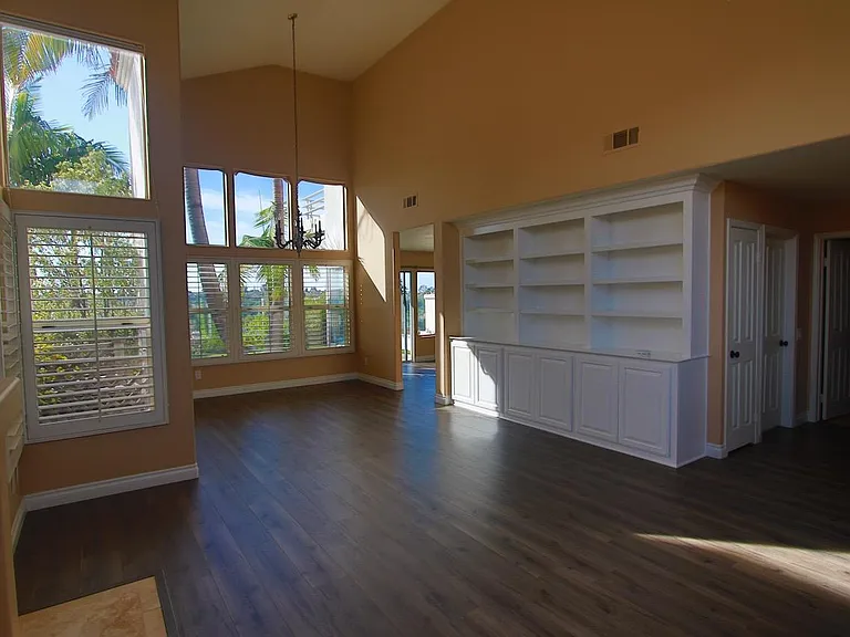Built-in bookcase and cabinets in the living/dining room